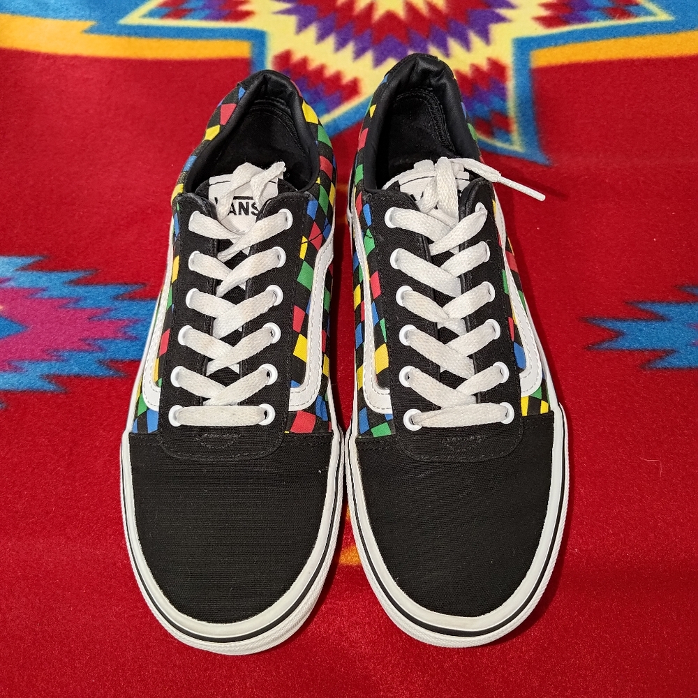 Vans Old Skool Rainbow Checkered Canvas Shoes 721356 US Youth Size 5
